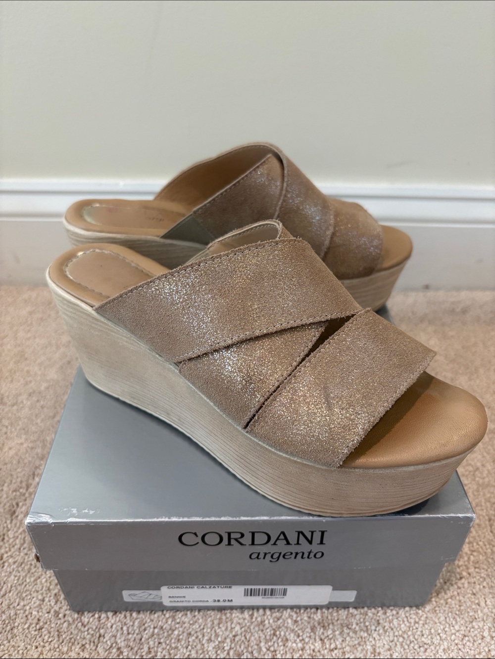 Cordani Calzature Metallic Tan Wedge Sandals